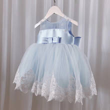 Vestido floral de renda azul para meninas, fantasia de princesa para festa de aniversário, casamento e baile de batizado 2024 - compre barato