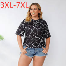 New 2021 Ladies Summer Plus Size Tops For Women Large Short Sleeve Loose Black Stripe Print O-neck T-Shirt 3XL 4XL 5XL 6XL 7XL 2024 - buy cheap