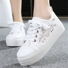 2020 new women's casual lace canvas shoes breathable large size women's thick-soled inner increase hollow women's sneakers shoes 2024 - buy cheap