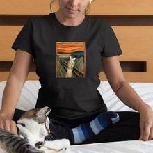 O grito gato gráfico t camisas van gogh gritando pintura a óleo 100% algodão vogue t camisa engraçado camisetas femininas camisa mujer 2024 - compre barato