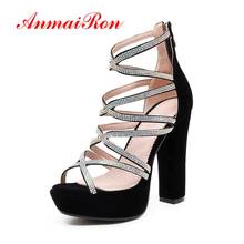 Anmairon sandálias femininas da moda, sapatos gladiador de cristal, com zíper, sólidos, para festa, tamanho 34-43, ly1577, 2019 2024 - compre barato