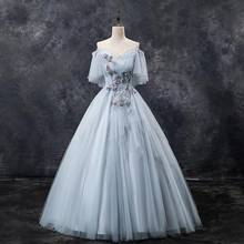 Роскошное бальное платье Quinceanera, элегантное винтажное платье с вырезом лодочкой и аппликацией, вечерние платья с коротким рукавом для выпускного вечера 2024 - купить недорого