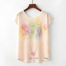 Verão novo estilo balão coração tripulação pescoço manga curta solto-ajuste das mulheres camiseta 2024 - compre barato