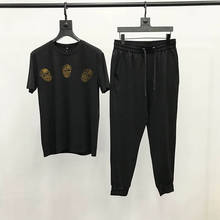 Conjunto de camiseta de algodão com gola redonda, roupa de treino para jovens, homens e mulheres, alta qualidade, manga curta, hip-hop 2024 - compre barato