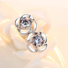 Luxury Female Small Flower Stud Earrings Real 925 Sterling Silver Wedding Jewelry Double Crystal Zircon Earrings For Women 2024 - buy cheap