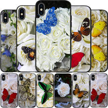 butterfly on white roses flower Cover Soft Silicone black Phone Case For iPhone 5 5S SE 6 7 8 plus X XR XS Max 11 PRO Max 2024 - buy cheap