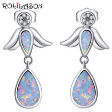 ROLILASON Vintage design Angel wings for teen girl white crystal white fire opal silver drop earring fashion jewelry OE709 2024 - buy cheap