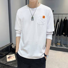 Camiseta de manga larga con personalidad para hombre, ropa de moda, negra, gris, informal, cuello redondo 2024 - compra barato
