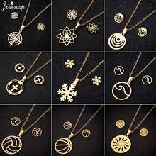 Jisensp Vintage Compass Necklace Circle Pendants & Necklaces Earrings Geometric Stainless Steel Jewelry Sets for Women Gifts 2024 - buy cheap