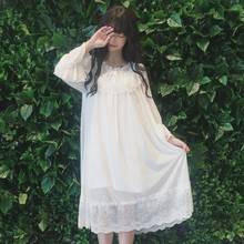 Sannian Women Dress 2020 Spring And Autumn New Japanese Sweet And Cute Mid-length Lace Gauze Fairy Dress Pajamas Nightdress 2024 - buy cheap