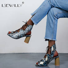 Lsewilly-Sandalias Vintage de verano para mujer, zapatos de tacón redondo con estampado de serpiente, Punta abierta de piel de serpiente, tacón alto, estilo gladiador atado cruzado 2024 - compra barato