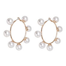 New Boho White Imitation Pearl Round Circle Hoop Earrings Women Gold Color Big Earings Korean Jewelry Brincos Statement Earrings 2024 - buy cheap