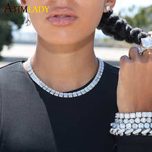 sparkling bling cz cluster tennis necklace iced out baguette CZ tennis link chain hip hop Necklace for women choker 15" 16" 2024 - buy cheap