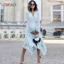 2022 Autumn Women Long Sleeve Asymmetrical Buttons Midi Dress Elegant Spring Female Sexy V Neck Party Dresses Vestidos  2024 - buy cheap