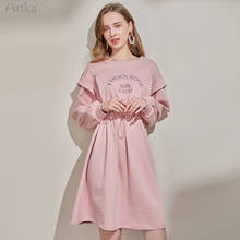 Женское свободное платье ARTKA, розовое Повседневное платье-свитшот с буквенным принтом и круглым вырезом, с регулируемой талией, ZA25215C, весна 2021 2024 - купить недорого
