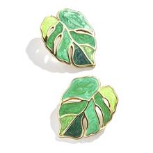 Fashion Flower Leafs Earrings Female Enamel Green Plant Statement Drop Earrings R7RF 2024 - buy cheap