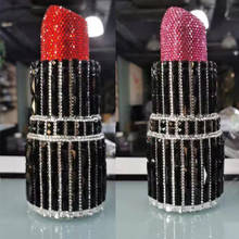 High Quality Black Rhinstone Lipstick Shape Women Evening Clutch Purse Fashion Red Crystal Diamond Lady Chain Purses Handbags 2024 - buy cheap