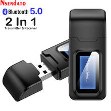 USB Bluetooth 5,0 аудио музыкальный приемник передатчик для ТВ динамик автомобиля ПК 3,5 мм разъем стерео AUX беспроводной адаптер с ЖК-дисплеем 2024 - купить недорого