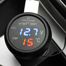 Monitor digital 12v/24v, 3 em 1 led, usb, carregador de carro, voltímetro, termômetro, monitoramento de bateria de carro, lcd, visor duplo 2024 - compre barato