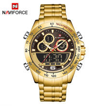 NAVIFORCE Men Watches Chronograph Sport Clock Dual Display Quartz 2020 Analog Digital 3ATM Waterproof Wristwatch Gold 46mm New 2024 - купить недорого