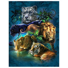 Diamante quadrado completo 5d diy pintura diamante "leão tigre leopardo" 3d bordado ponto cruz strass pintura decoração 2024 - compre barato