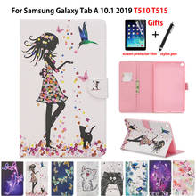 Funda para tableta Samsung Galaxy Tab A 10,1, 2019, T510, T515, SM-T510, moda, chica, gato, Flip Stand, Capa de piel + regalo 2024 - compra barato
