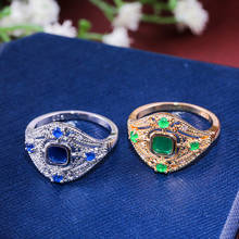 Anel de noivado da cor do ouro do vintage feminino anel de noivado antigo azul verde zircão anel de pedra luxo promessa anéis de casamento para mulher 2024 - compre barato