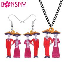 Bonsny Acrylic Halloween Skull Skeleton Ghost Couple Jewelry Set Necklace Earrings For Women Girl Teen Decoration Gift Accessory 2024 - buy cheap