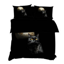 Yuxiu conjunto de roupa de cama 3d luxuoso, capa de edredom azul e gatos pretos, 3 peças 2024 - compre barato