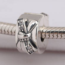 Bow Clips Stoppers Charm fit Lady Bracelet Bangle Clear CZ Girl Gift S925 Silver  Bead DIY Jewelry 2024 - buy cheap