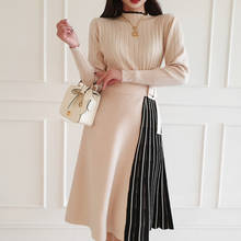 2021 Spring Autumn Elastic Knitted Sweater Dresses Women Color Matching Lace-up Long Dress Lady Fashion Slim Vestidos Femme Robe 2024 - buy cheap