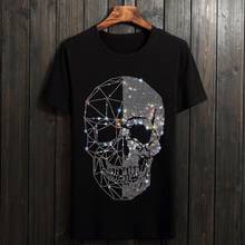 New Style Summer Top Mens Skulls Rhinestones  Modal Cotton O Neck Short Sleeve Slim Tee Shirt 2024 - buy cheap