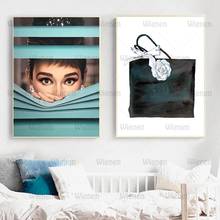 Pintura de tela quadros salão audrey hepqueimar com bolsas, posteres e impressões, imagens de arte de parede de meninas, para sala de estar 2024 - compre barato