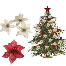 5 шт./лот, 13 см, рождественские искусственные цветы, блестящие Искусственные цветы на голову для свадьвечерние, дома, венок «сделай сам», украшения для рождественской елки 2024 - купить недорого