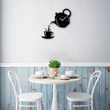 Reloj de pared 3D con tetera y taza de café acrílica para decoración del hogar, creativo, bricolaje, Relojes de pared decorativos para cocina, sala de estar y comedor 2024 - compra barato