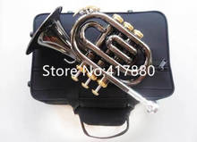 Mini Pocket Trumpet Bb Flat Black nickel Wind instrument with Mouthpiece Case Free Shipping 2024 - купить недорого