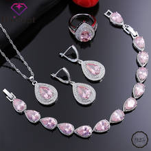 HuiSept Luxury Jewelry Set 925 Silver Jewelry Water Drop Pink Zircon Gemstones Ring Earrings Necklace Bracelet for Women Wedding 2024 - buy cheap