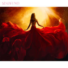 SDOYUNO oil painting by numbers abstract kit for adults DIY frame Red dress girl art HandPainted Home Decor Gift Canvas Drawing 2024 - buy cheap