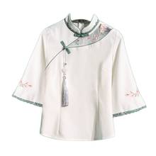 Ropa de estilo chino tradicional para mujer, Tops bordados, blusas holgadas, Cheongsam, camisas Hanfu con hebilla Vintage, trajes Tang, 12195 2024 - compra barato