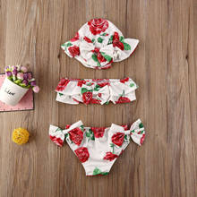 CANIS 3 PCS Baby Girls Bow Cute Flower Printed Bikini Set+Hat Swimsuit Floral Swimwear Lovely Fashion Beach Outfits 2024 - buy cheap
