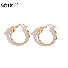 SOHOT Minimalist Style Round Circle Knot Alloy Women Hoop Earrings Korean New INS Hot Sale For Female Party Jewelry Bijoux 2024 - buy cheap