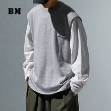 Японская уличная одежда в стиле пэчворк с имитацией двух отдельных изделий кофты 2021 на весну в стиле «хип-хоп» пуловер для мужчин одежда в стиле Харадзюку Топы в Корейском стиле, пальто 2024 - купить недорого