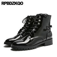 Winter Military Lace Up Ankle Black High Quality Boots Designer Shoes Women Luxury 2021 Autumn Flat Combat Patent Leather Fall 2024 - buy cheap