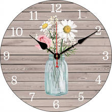 Decorative Wall Clocks Silent Non Ticking Large Round Vintage Daisy Flowers On Blue Glass Wall Watches for Home Living Room 2024 - buy cheap