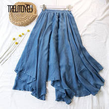 Treutoyeu Spring Summer Asymmetrical Ladies Maxi Long Skirt Vintage Solid Colors Linen Skirts Womens 2020 femme jupes 2024 - buy cheap