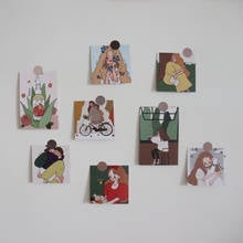 Korean Ins Cartoon Cute Girl Postcard 8 Sheets Double Sided Creative Illustration Diy Decoratiove Card Photo Props Wall Sticker 2024 - buy cheap