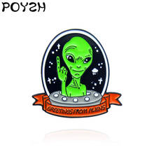 Alfiler esmaltado de aliens at night, cinta roja del espacio exterior UFO, broches creativos, mochilas, chaquetas, insignia personalizada 2024 - compra barato
