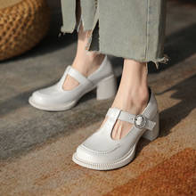 Sapatos femininos de couro legítimo retrô, calçados baixos com fivela redonda, para festa de primavera e outono 2024 - compre barato
