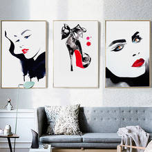 Nordic Black And White Watercolor Print Canvas Painting Red Lips Beauty High Heels Fashion Poster Wall Art Bedroom Home Decor 2024 - buy cheap