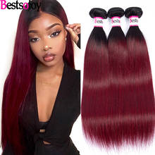 Brazilian Straight Hair Bundles With Closure T1B/Burgundy 3/4 Bundles With Closure Colored Human Hair Extension Straight Remy 2024 - buy cheap